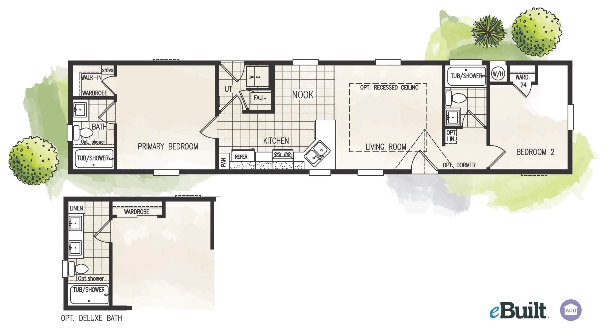 Fairpoint 14602A floor plan — 2 Bed, 2 Bath, 810 to 949 sq. ft.