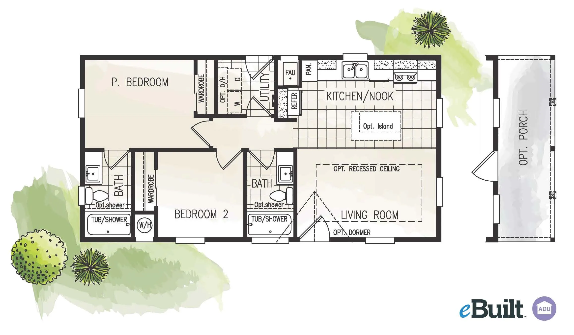 Fairpoint 20382B floor plan — 2 Bed, 2 Bath, 747 to 994 sq. ft.