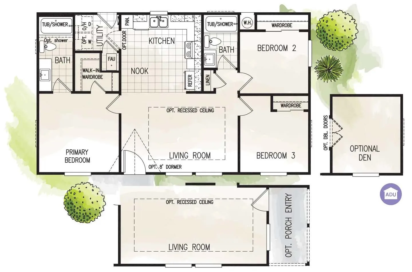 Fairpoint 24403A floor plan — 3 Bed, 2 Bath, 947 to 1,188 sq. ft.