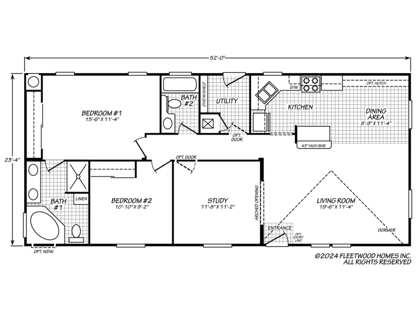 Vogue II 24522F floor plan — 2 Beds