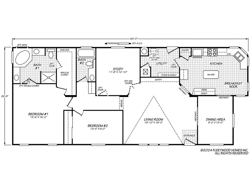 Vogue II 28642K floor plan — 2 Beds