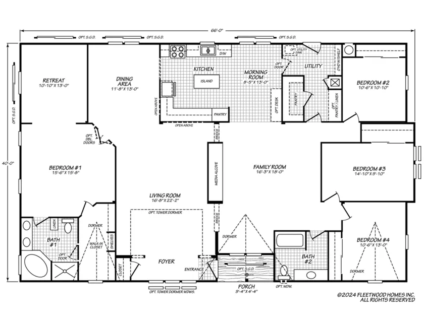 Vogue II 40664B floor plan — 4 Beds